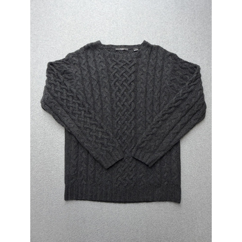 Folio New York Sweater Mens L Gray 100% Cashmere Cable Knit Heavyweight